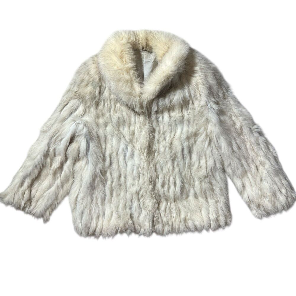 Vintage Saga Blue Fox Cream White Fur Coat Finland Arctic Women's Sz M
